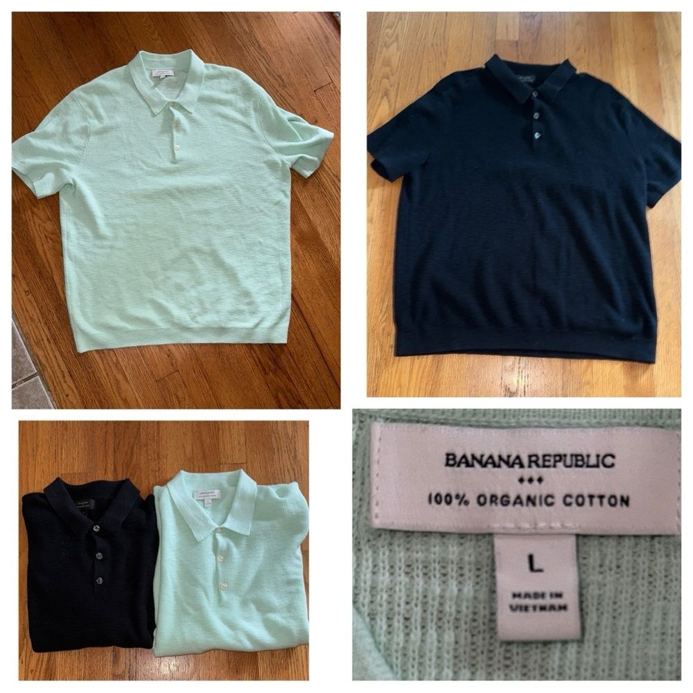 Banana Republic Men's L Organic Cotton Stretch Knit Polo Shirt Bundle of 2